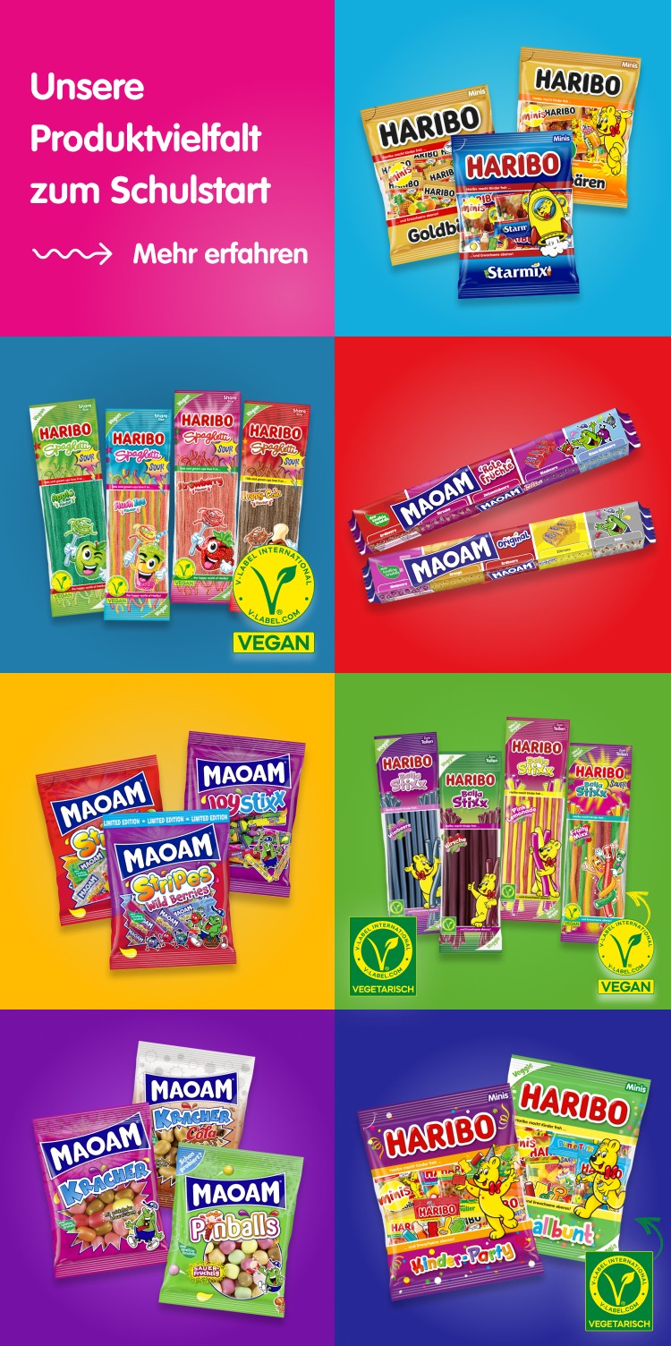 Unsere Produktvielfalt. Hier mehr erfahren. Um an dem Gewinnspiel teilnehmen zu können, muss der/die Teilnehmer/in zunächst HARIBO und/oder MAOAM Produkte im Wert von mindestens 3€ im Zeitraum vom 03.08. bis 27.09.2026, bei Müller kaufen.